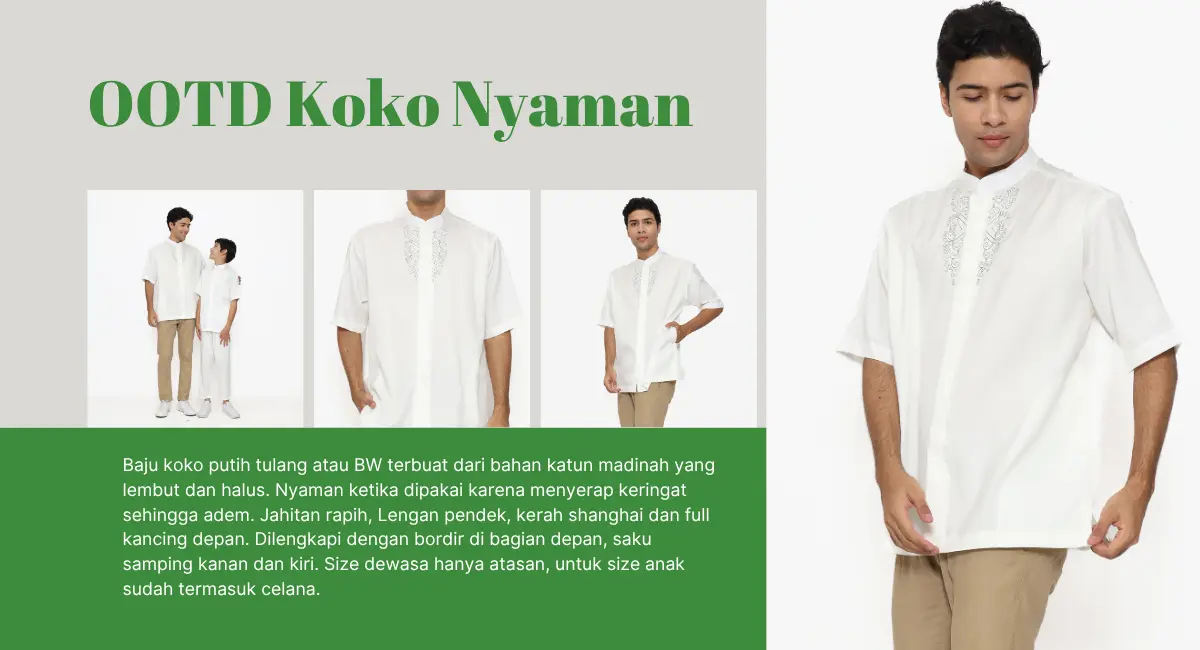 Pria mengenakan baju koko putih tulang lengan pendek model KK 48